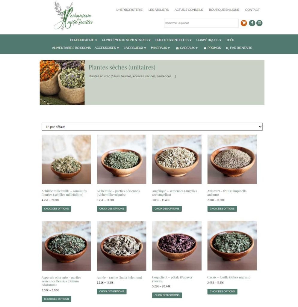 Herboristerie des Mille feuilles site internet pro présentant des photos haut de gamme